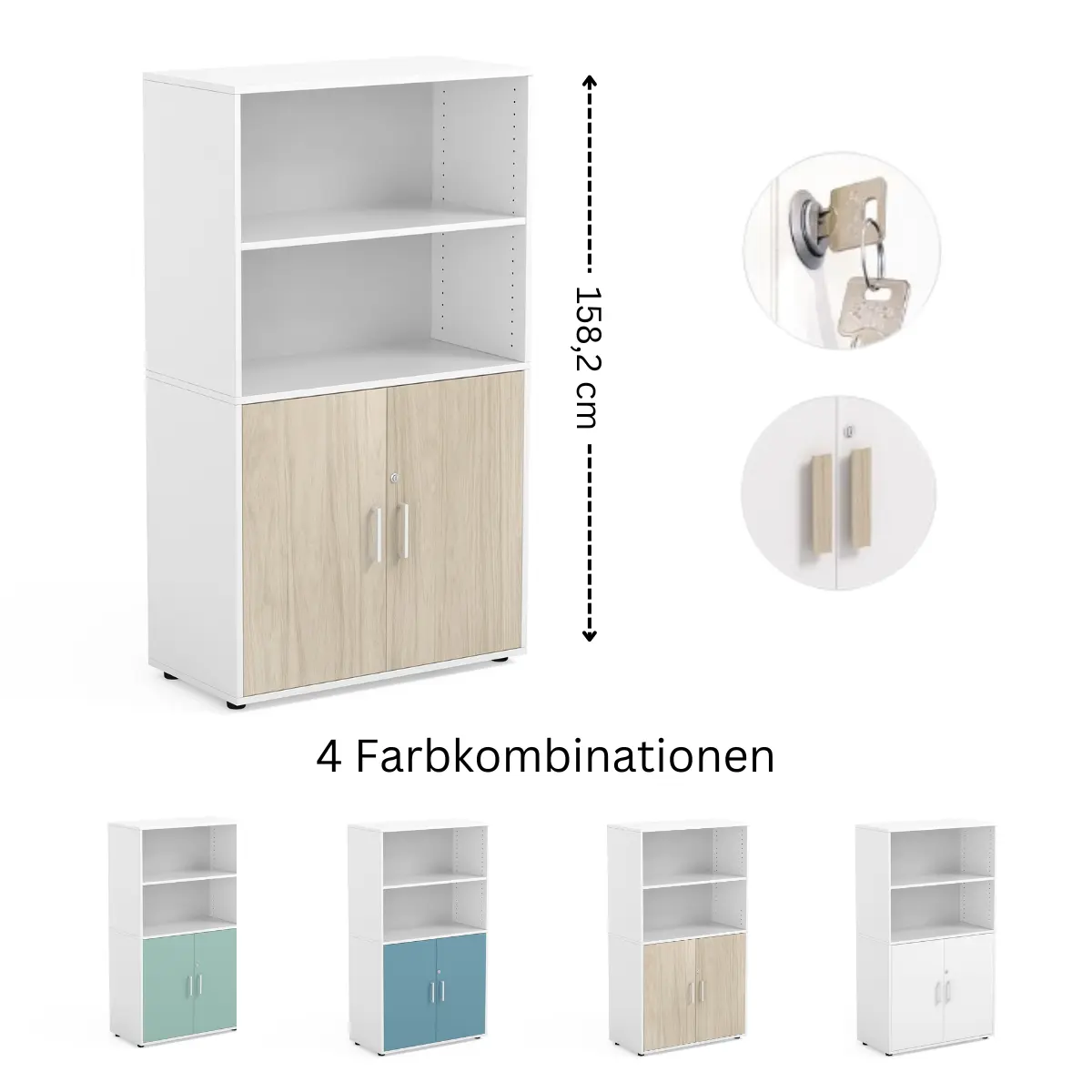 Klassenzimmerschrank abschließbar | 158,2 cm Höhe - 2 Sicherheitsschlösser - 19 mm Spanplatten - 63,88 kg Belastbarkeit